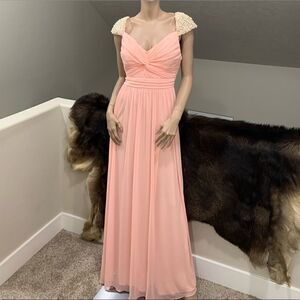 Lovely Twist Fold, Beaded Cap Sleeve & Pleated Tulle Party Dress